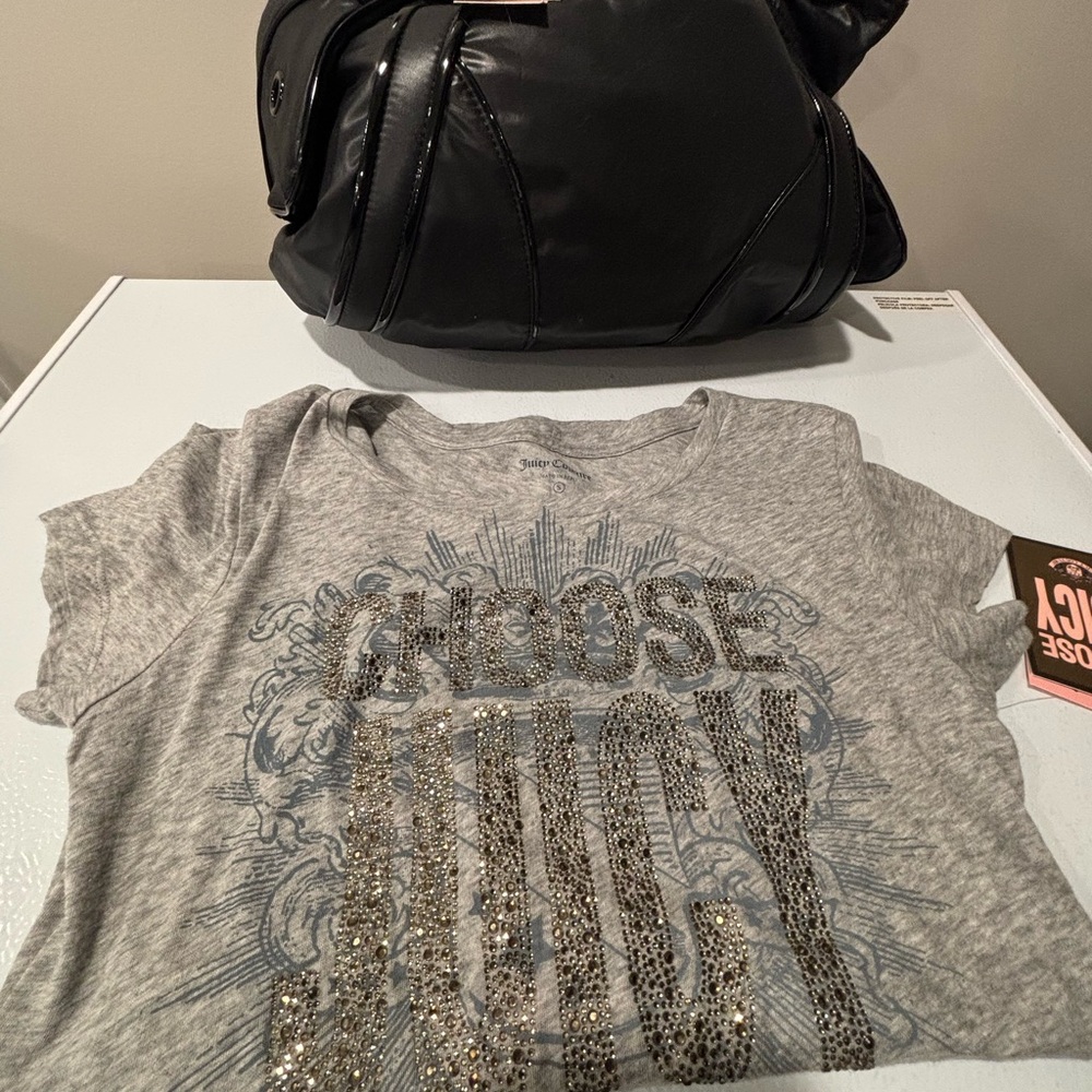 Juicy Couture Heather Gray Studded Graphic Shirt, Women’s Size Small, NWT - Picture 5 of 5